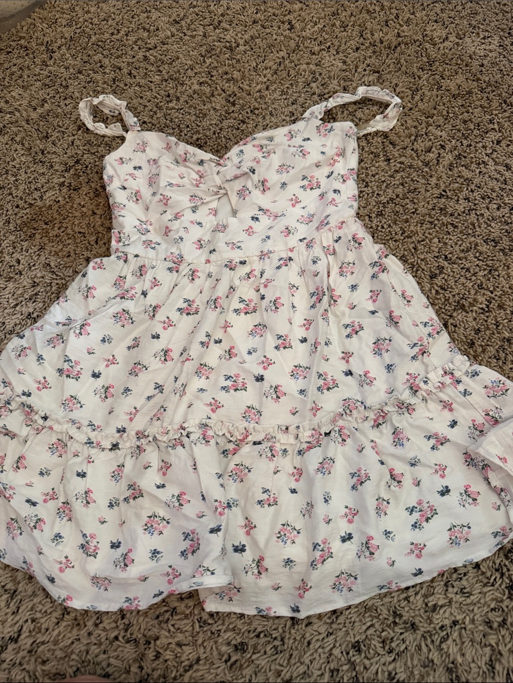 Altar'd State White Floral Mini Dress with Pink & Blue Accents